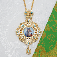 2.7.2291лп-2/1лп Панагия латунная с голубыми камнями в позолоте