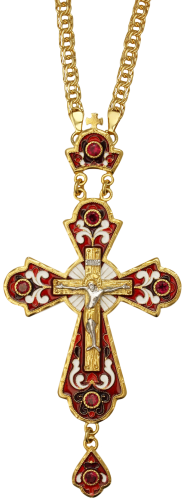 2.10.0145лп/1лп Крест наперсный в позолоте со вставками, эмалью и цепью