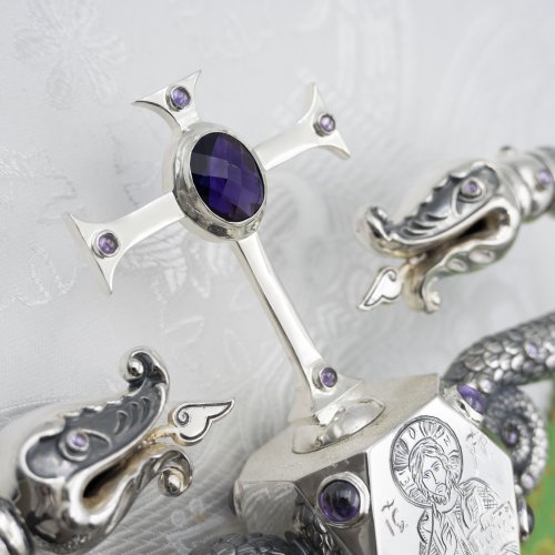 2.7.2478лнр Жезл латунный с натуральными камнями в серебрении фото 5 2.7.2478лнр Жезл латунный с натуральными камнями в серебрении фото 5