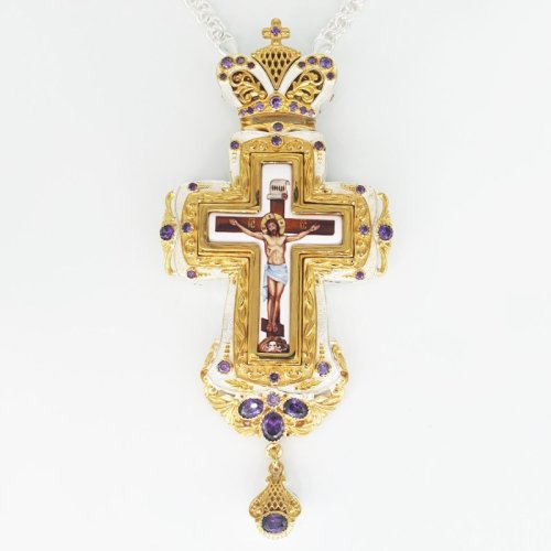 2.10.0295лф-2/1л Крест латунный с фрагментальной позолотой и цепью