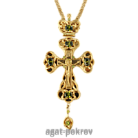 2.10.0239лп/1лп Крест латунный в позолоте со вставками и цепью