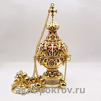 2.7.1280лпэ Кадило латунное с красными камнями и эмалью в позолоте