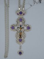 2.10.0151л-2/1л Крест латунный со вставками (кабашон) и цепью