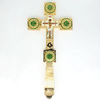 2.7.0608лп Крест Напрестольный латунный в позолоте с эмалью и латунным принтом