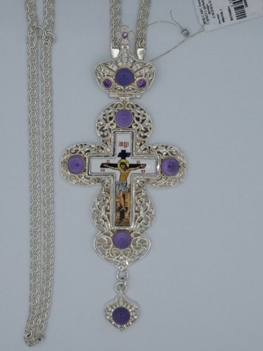 2.10.0151л-2/1л Крест латунный со вставками (кабашон) и цепью