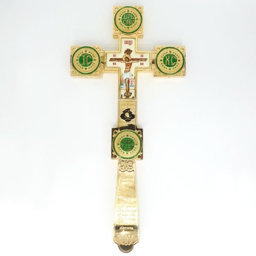 2.7.0608лп Крест Напрестольный латунный в позолоте с эмалью и латунным принтом 2.7.0608лп Крест Напрестольный латунный в позолоте с эмалью и латунным принтом