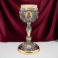 2.7.1599клпрэ-18 Потир комбинированный на 1,0 л в позолоте с патинированием и деколью