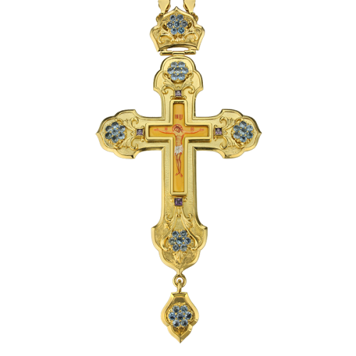 2.10.0103лп-2/1лп Крест наперсный латунный в позолоте со вставками и цепью