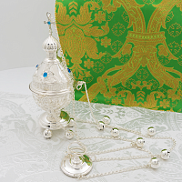 2.7.2618л Кадило латунное с голубыми камнями в серебрении