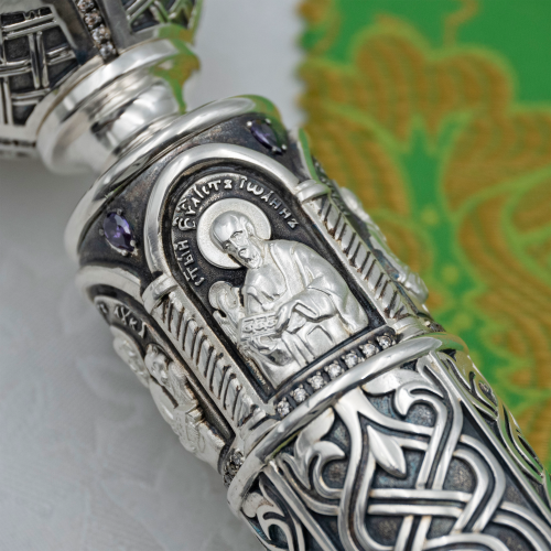 2.7.2016лр Посох латунный с фиолетовыми камнями в серебрении фото 7 2.7.2016лр Посох латунный с фиолетовыми камнями в серебрении фото 7