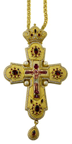 2.10.0209лп-1/1лп Крест латунный в позолоте с финифтью и цепью
