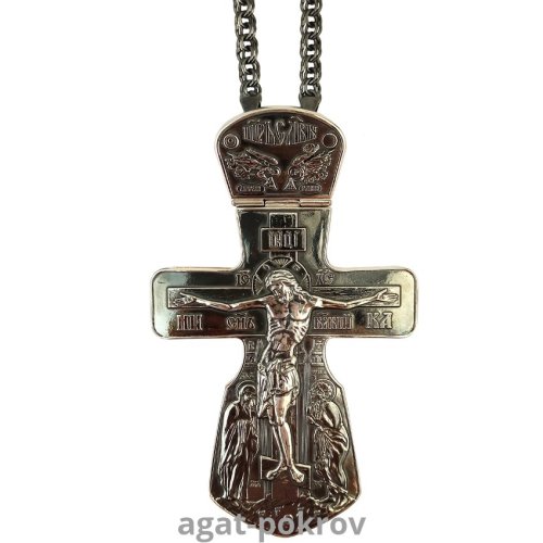 2.10.0022л/1л Крест наперсный Голгофа в серебрении с цепью