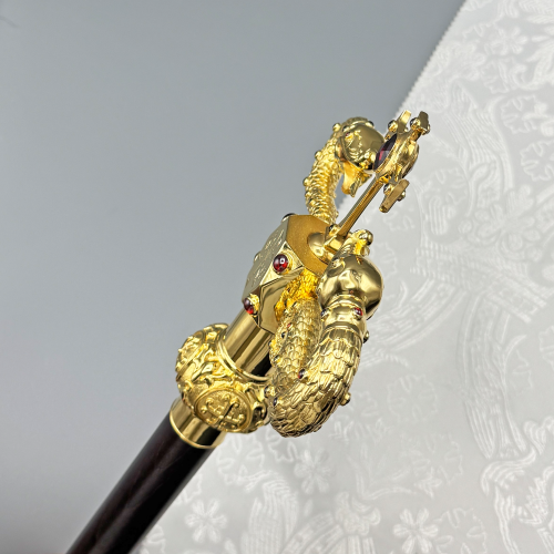 2.7.2478лп Жезл латунный с красными камнями в позолоте фото 9