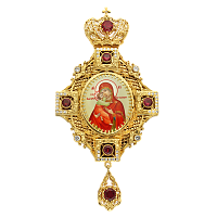 2.7.0127лп-2 Панагия латунная в позолоте со вставками. Икона Песчанской Божией Матери