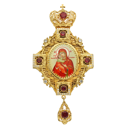 2.7.0127лп-2 Панагия латунная в позолоте со вставками. Икона Песчанской Божией Матери 2.7.0127лп-2 Панагия латунная в позолоте со вставками. Икона Песчанской Божией Матери