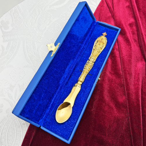 2.7.0698лп Лжица латунная в позолоте со вставками фото 3