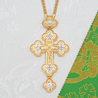 2.10.0071лп/1лп Крест наперсный латунный с белыми камнями в позолоте