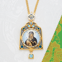 2.7.1578лпр-18/1лп Панагия латунная с голубыми камнями в позолоте