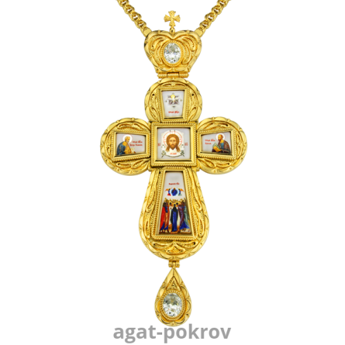 2.10.0021лп-2/1лп Крест латунный наперсный Спас Нерукотворный в позолоте с цепью 2.10.0021лп-2/1лп Крест латунный наперсный Спас Нерукотворный в позолоте с цепью