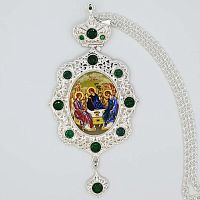 2.7.0702лп-2/1лп Панагия латунная в позолоте со вставками и цепью