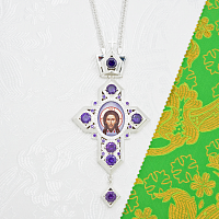 2.10.0405л-2/1л Крест наперсный латунный с фиолетовыми камнями в серебрении