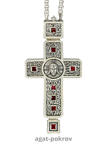 2.10.0596лр/1л Крест наперсный латунный с красными камнями в серебрении