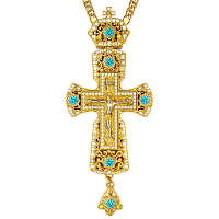 2.10.0159лп/1лп Крест латунный в позолоте со вставками, литьевым распятием и цепью
