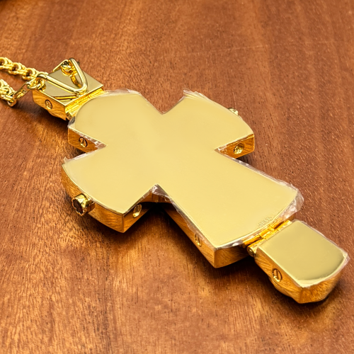 2.10.0408лф/1лп Крест наперсный с фрагментарной позолотой и фианитами красного цвета фото 6