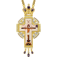 2.10.0080лп-2/1лп Крест латунный церковный в позолоте со вставками и цепью