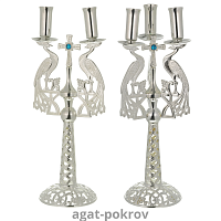 2.7.1636л-К Набор трикирий-дикирий латунный с голубыми камнями в серебрении