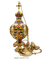 2.7.1954 лпэ Кадило латунное с красными камнями и эмалью в позолоте