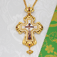 2.10.0565лп-2/1лп Крест наперсный латунный с красными камнями в позолоте